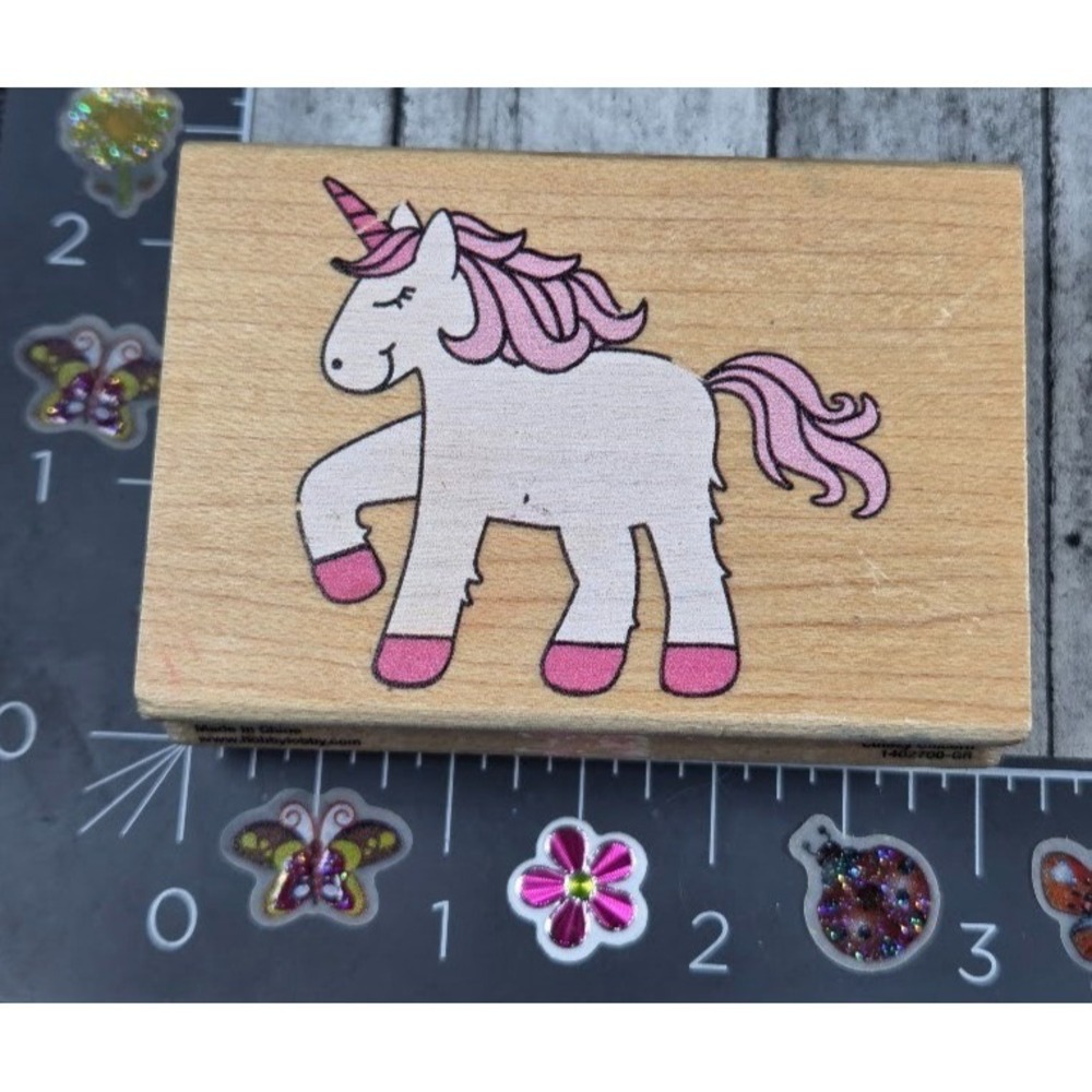 Stampabilities Cutesy Unicorn Fantasy Animal Rubber Stamp Wood #O114